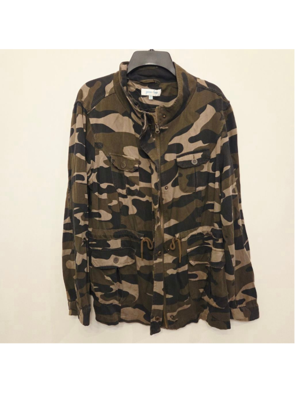 Women's Grace & Lace Camo Utility Jacket XL Green Brown